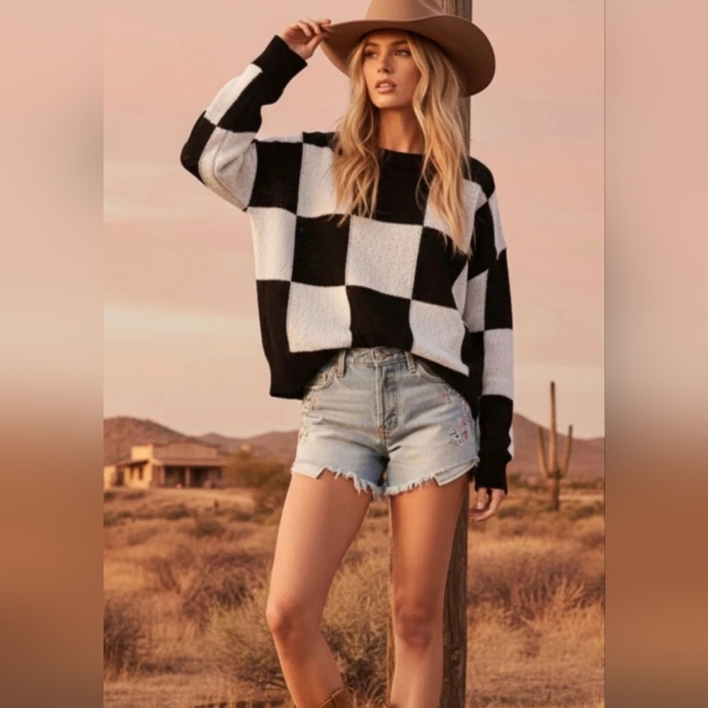 Sewn And Seen Black and White Checkered Sweater